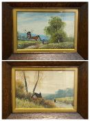 DUTCH SCHOOL watercolours - pair of rural scenes, in oak frames, unsigned, 15.5 x 24cms