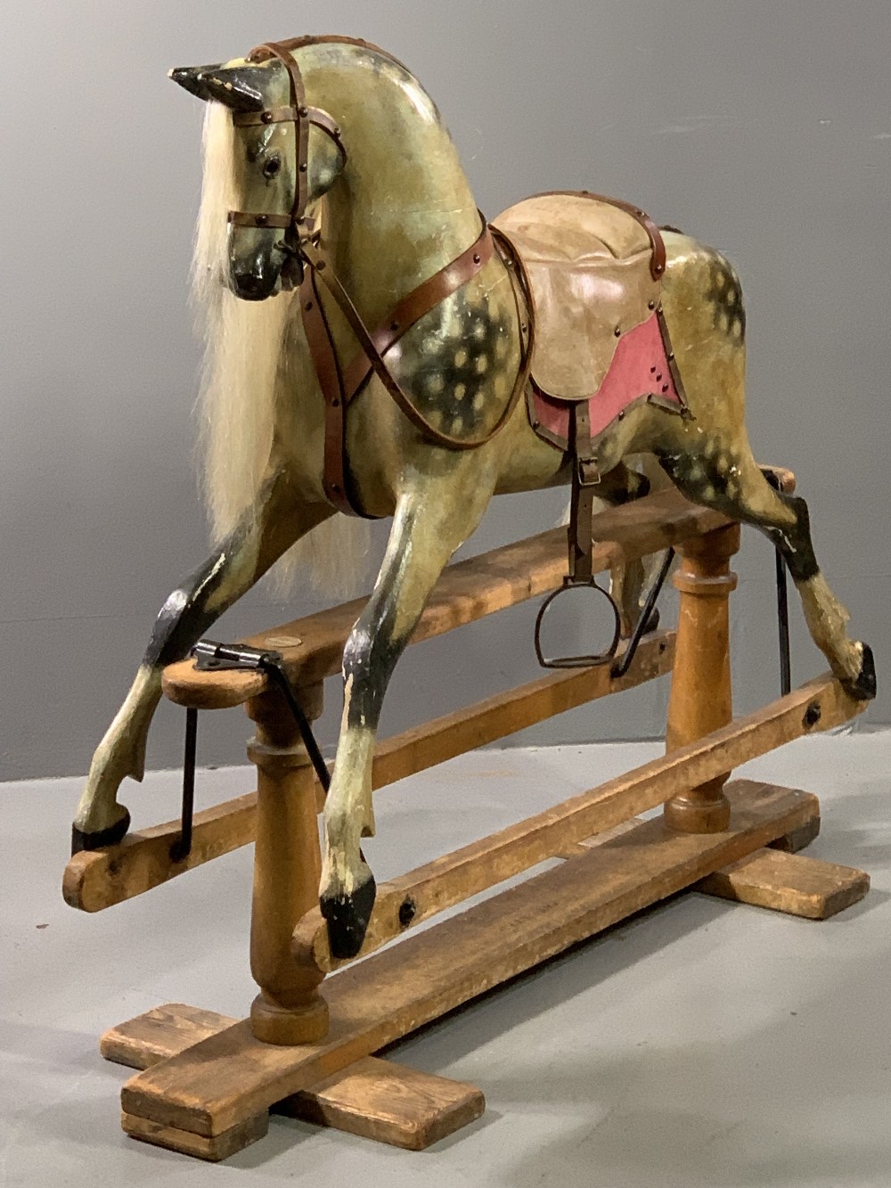 VICTORIAN DAPPLE GREY ROCKING HORSE by G & J Lines, patented January 29, 1880, believed to be the ' - Image 9 of 9