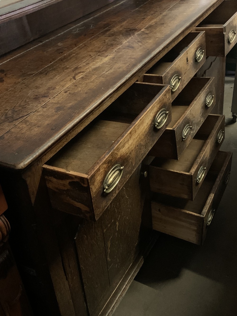 CIRCA 1760 CONWY VALLEY OAK DRESSER having a pot belly shape three shelf rack with wide back boards, - Image 2 of 5