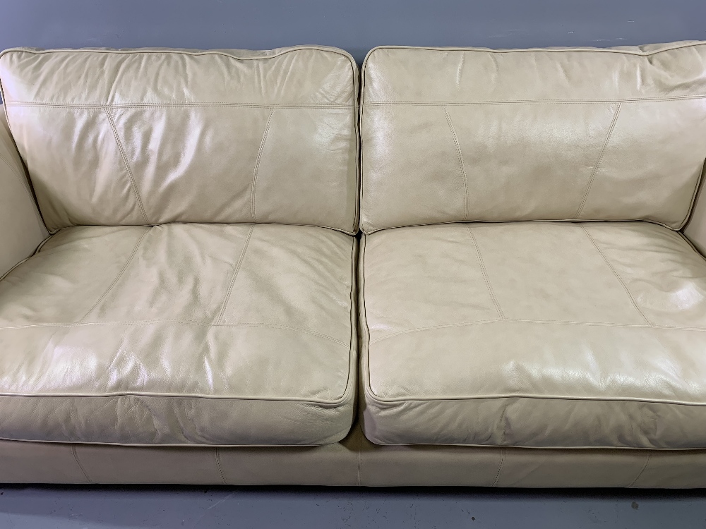 MODERN CREAM LEATHER SETTEE having large double cushions, 85cms H, 226cms W, 93cms D - Image 4 of 5