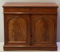 VICTORIAN MAHOGANY CHIFFONIER BASE with single long frieze drawer over twin arched panel cupboard