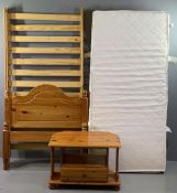 PINE FURNITURE - 3ft bed frame and mattress, 100cms H, 98cms W, 203cms length and a television
