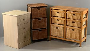 MODERN HOUSEHOLD STORAGE FURNITURE (3) to include a six wicker drawer unit, pine framed, metal and