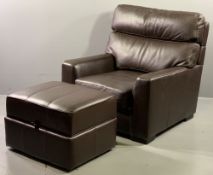 ULTRA-MODERN BROWN LEATHER EFFECT ARMCHAIR, 94cms H maximum, 85cms W, 62cms D the seat, with a