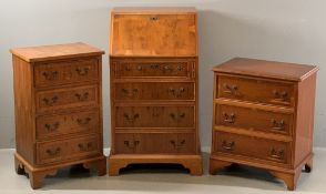 YEW WOOD FURNITURE ITEMS (3) to include a fall front bureau, 93cms H, 51cms W, 47cms D, small four