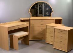 ULTRA MODERN LIGHT WOOD BEDROOM FURNITURE (8) to include a five drawer chest, 84cms H, 162cms W,