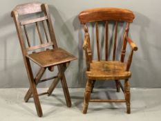 CHILDREN'S CHAIRS (2) to include a turned and stick back farmhouse armchair, 60cms H, 37cms W, 26cms
