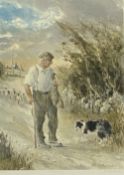 KEITH ANDREW limited edition (56/350) print - farmer with sheepdog, titled 'Twm a Meg', signed in