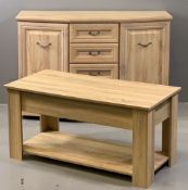 MODERN HOUSEHOLD FURNITURE ITEMS (2) to include a limed oak effect sideboard having a shaped front