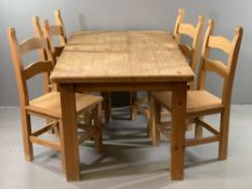 MODERN CHUNKY PINE FARMHOUSE KITCHEN TABLE,77cms H, 153cms W, 92cms D & FOUR SOLID BEECH WOOD CHAIR