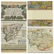 MAPS - coloured antiquarian maps (two sided) - London to Montgomery circa 1720, 20 x 12cms, also