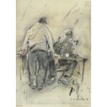 WILLIAM SELWYN limited edition (32/500) print - two farmers chatting, signed in pencil, 42 x 30cms