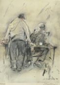 WILLIAM SELWYN limited edition (32/500) print - two farmers chatting, signed in pencil, 42 x 30cms