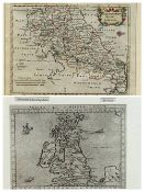 MAPS - Robert Morden coloured antiquarian map - Northamptonshire, 19 x 24cms and a reproduction