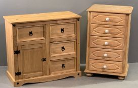 MODERN PINE HOUSEHOLD FURNITURE ITEMS (2) to include a Mexican pine sideboard of four drawers with