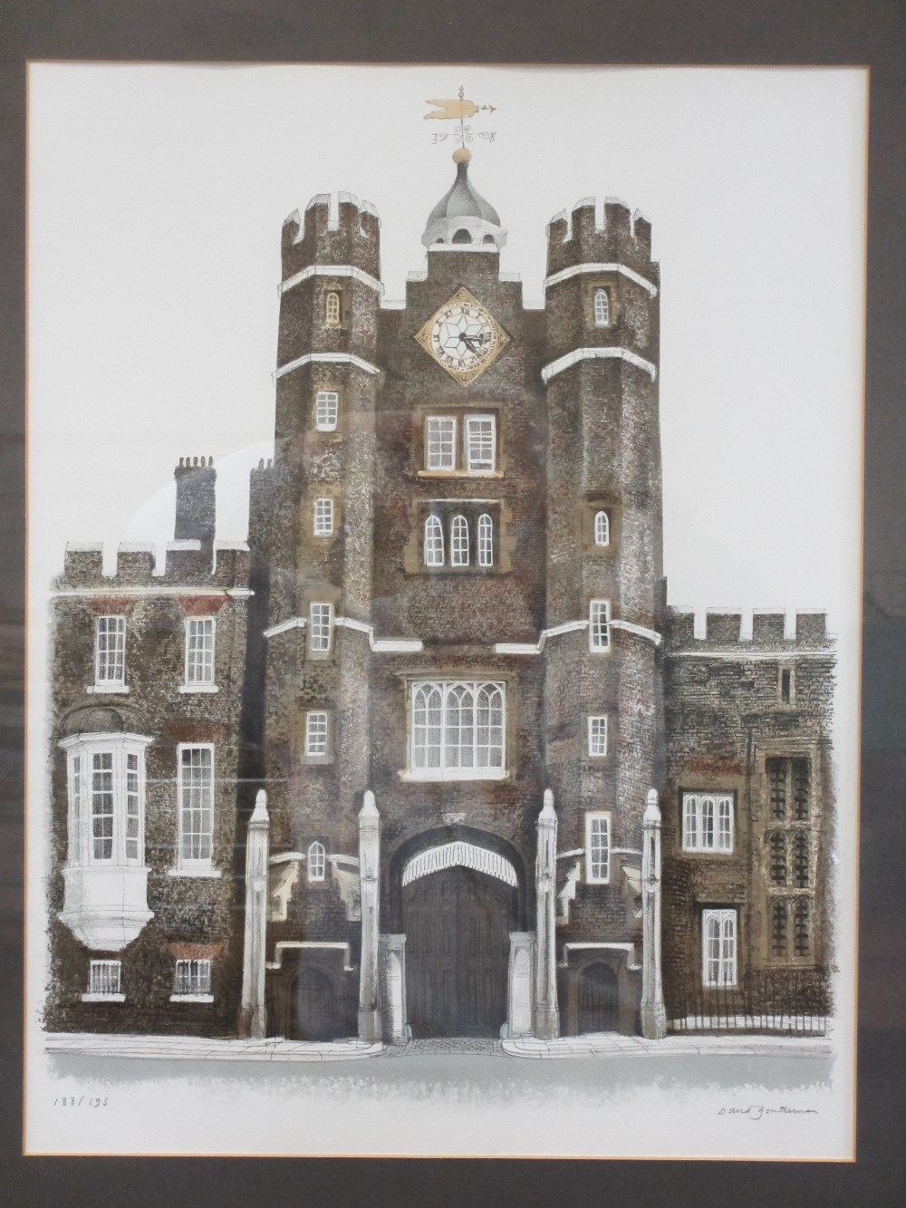 DAVID GENTLEMAN limited edition (187/195) coloured lithograph - depicting St James' Palace, signed - Image 2 of 4