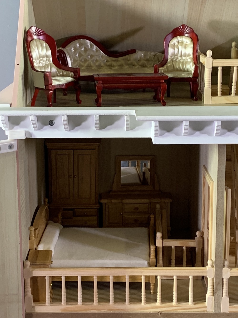 VICTORIAN STYLE DOLL'S HOUSE with furniture contents, 69cms H, 56cms W, 40cms D - Image 6 of 10