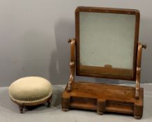 VICTORIAN MAHOGANY SWING TOILET MIRROR, on shaped supports with turned wooden knobs and twin base