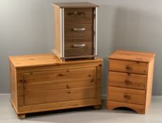 REPRODUCTION PINE & OTHER BEDROOM FURNITURE ITEMS (3) to include a lidded blanket box on bun feet,