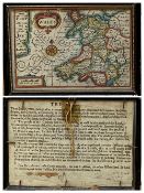 MAPS - JOHN SPEED miniature map of Wales, framed, overall size 10.5 x 14.5cms