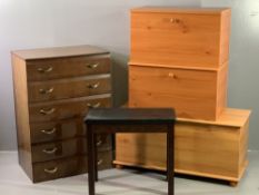 BEDROOM FURNITURE PARCEL - mid Century and reproduction pine effect to include a six drawer chest,