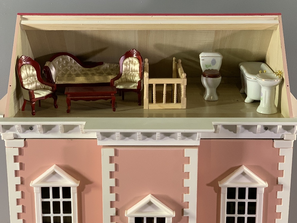 VICTORIAN STYLE DOLL'S HOUSE with furniture contents, 69cms H, 56cms W, 40cms D - Image 4 of 10