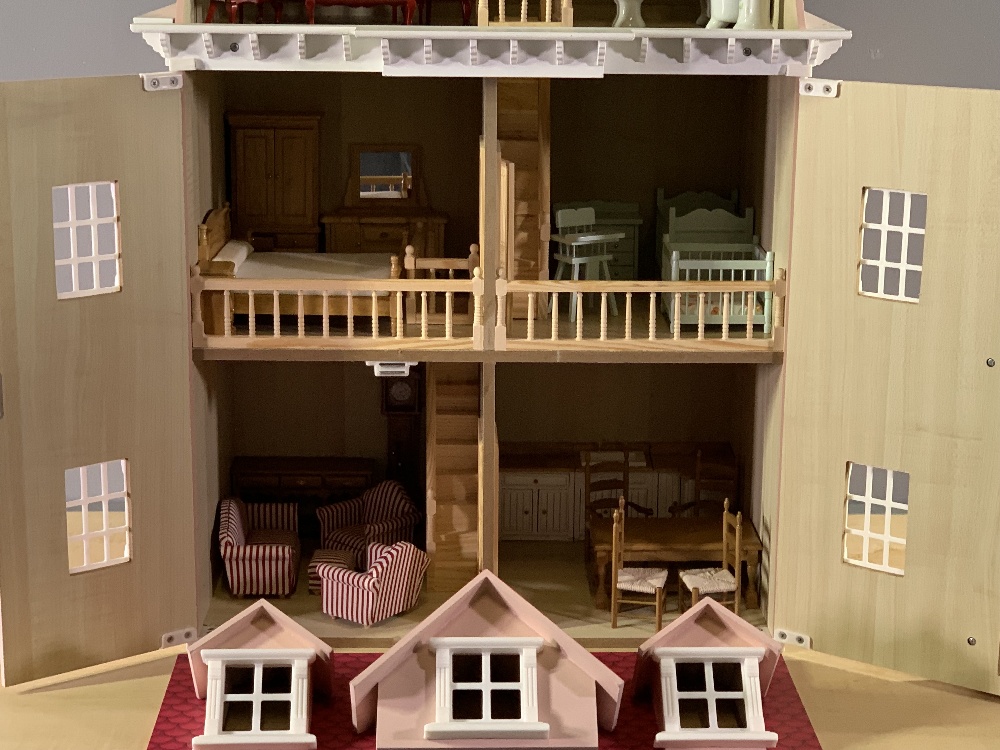 VICTORIAN STYLE DOLL'S HOUSE with furniture contents, 69cms H, 56cms W, 40cms D - Image 5 of 10