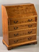 YEW WOOD FALL FRONT BUREAU with an interior arrangement of drawers and pigeonholes, gilt tooled