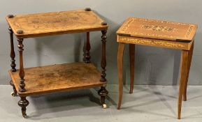 VICTORIAN BURR WALNUT & STRING INLAID TWO TIER STAND, 54cms H, 56cms W, 37cms D and a modern Italian