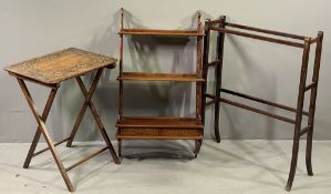 VINTAGE & LATER FURNITURE PARCEL (3) to include a line inlaid linen rail, reproduction mahogany wall