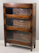 GLOBE WERNICKE THREE SECTION STACKING BOOKCASE with top cover and base stand, 126cms H, 87cms W,