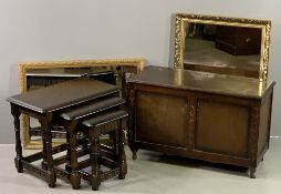 REPRODUCTION OAK FURNITURE to include a set of three Priory style oak tables, 48cms H, 60cms W,