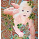 KAREN HUGHES oil on stretched canvas - entitled 'Baby and Swirls', 102 x 102cms