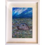 RAY THOMAS acrylic on board - entitled Grey Seal at Mumbles', 33 x 43cms, glazed and framed in