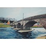 MEL BURGAM limited edition (14/195) print - entitled 'Usk Bridge', signed, mounted, 30.5 x 44cms