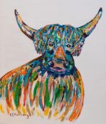 CHRISTINA HARTERY acrylic on canvas - entitled 'Clara the Scots Highland Cow', 60 x 50cms