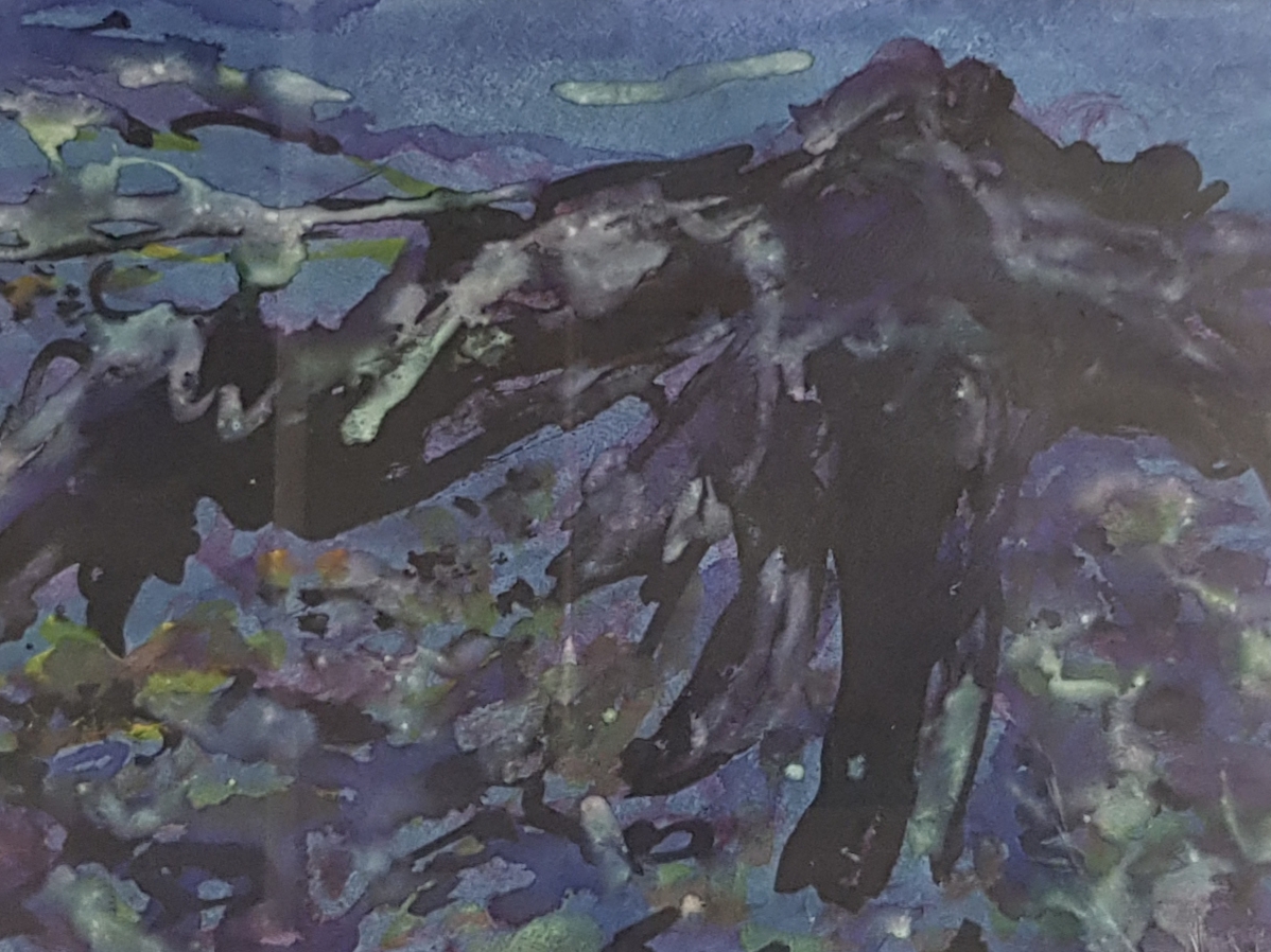 DAVID VIBERT ink and watercolour - entitled 'Driftwood at St Mary's Well Bay', mounted, 65 x