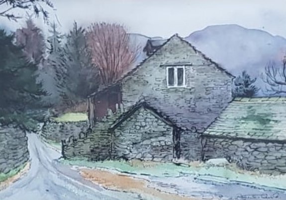 PATIENCE ARNOLD watercolour - entitled 'A Lake District View', 38 x 48cms, framed in white
