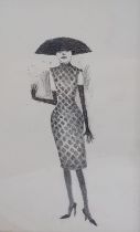 GERDA ROPER pencil drawing - entitled 'Lady and Her Hat', 22 x 15cms, glazed and framed in grey