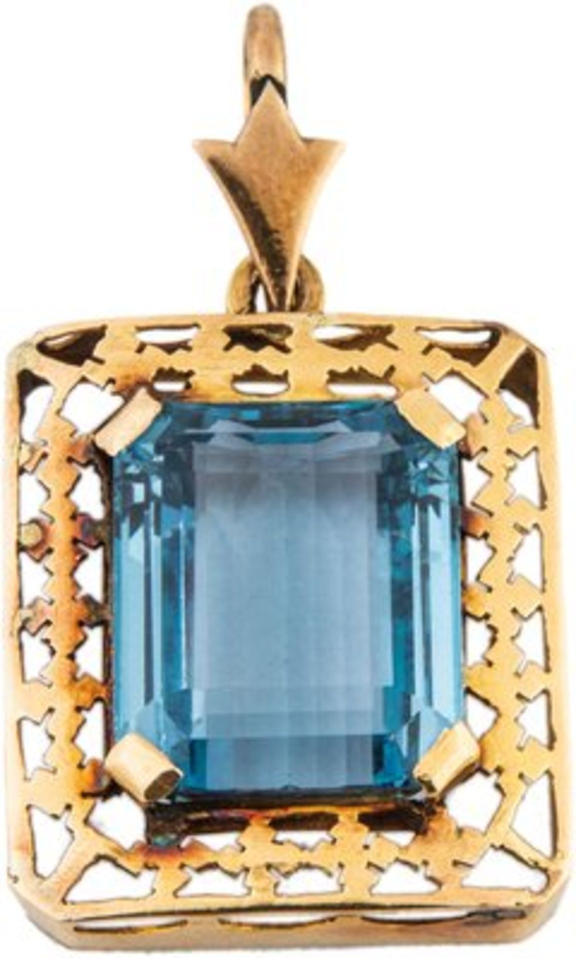 Goldanhänger mit blauem Schmuckstein 585-er Rotgold, ca. 11,8 g. Durchbrochen gearbeiteter,