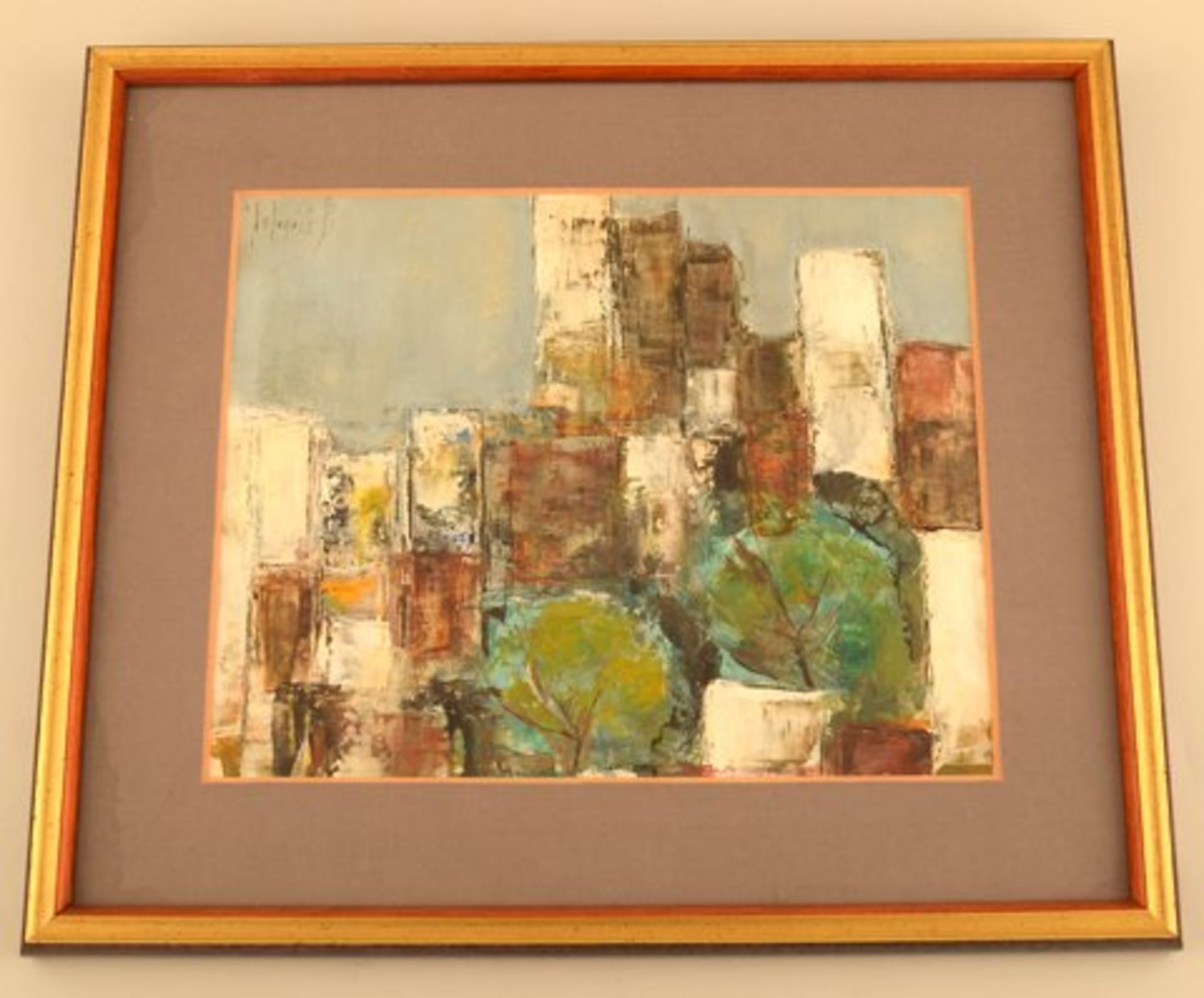 Bernard Folinais (* 1938), französischer Maler. Modernistische Stadtparty. Öl auf Platte. Ca.