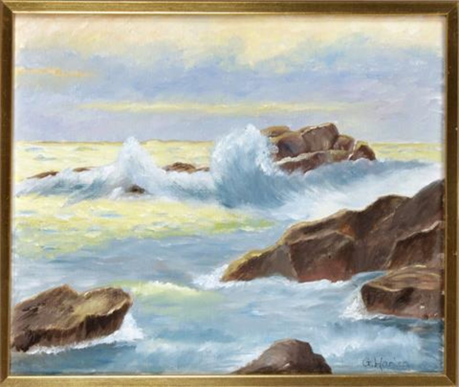 G.Harler. 2. H. 20. Jh., Küstenszenerie am Abend, Öl auf Lwd., u. re. sign., 38 x 46 cm, ger. 41 x