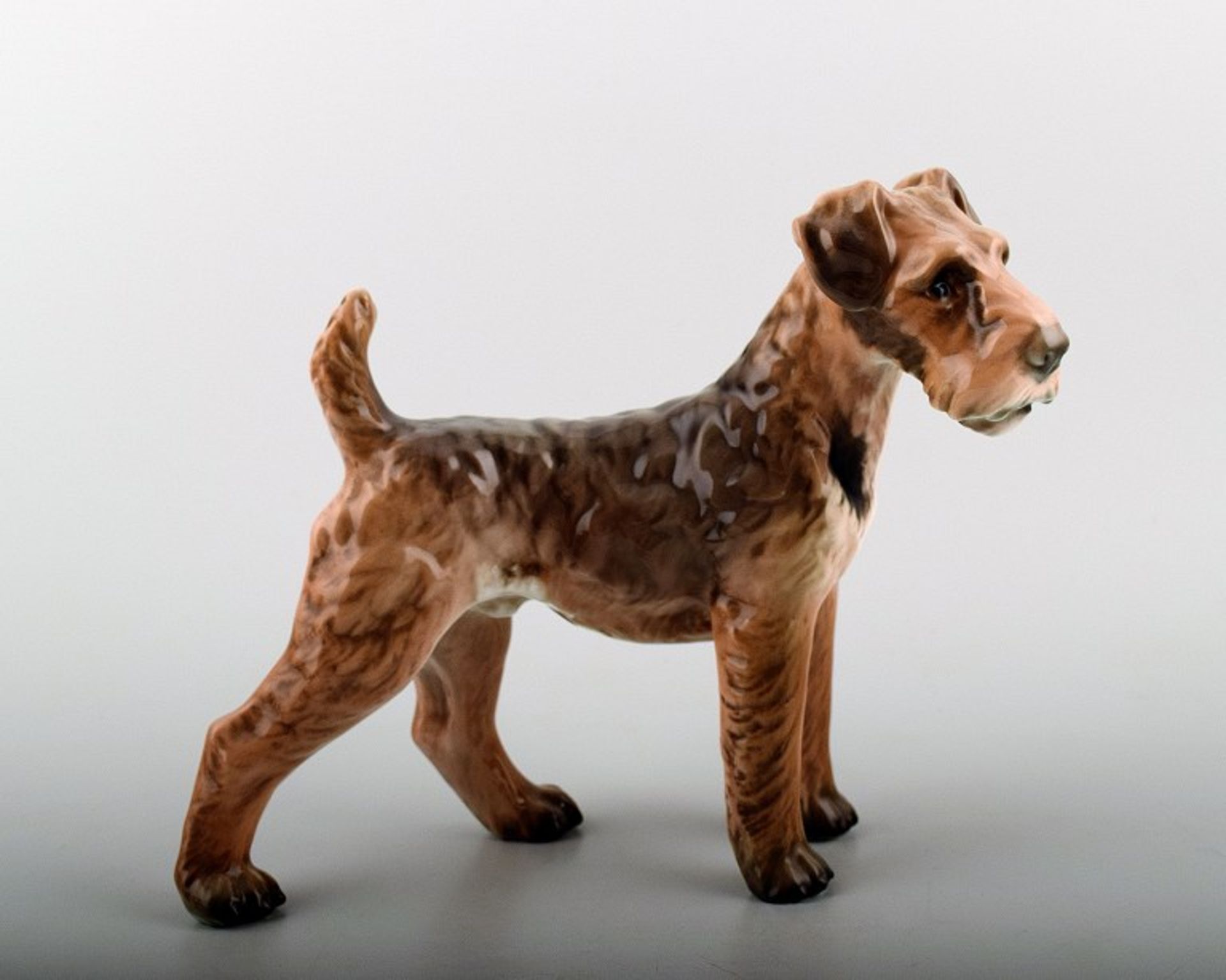 Dahl Jensen figur 1079, stående Airedale Terrier. Ca. 21x17cm. KOSTENLOSER VERSAND INNERHALB