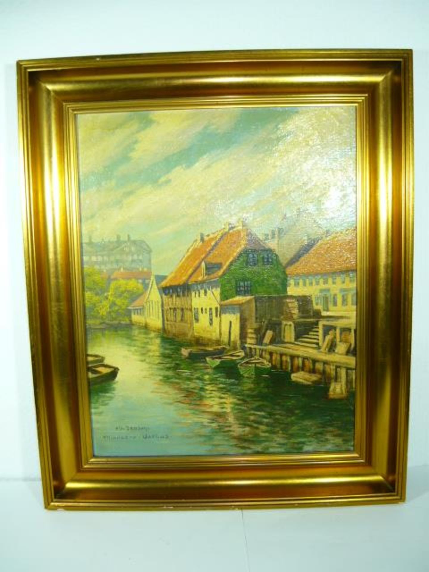 Alf. Jensen. Szene von "Den Gamle By Aarhus". Öl/Lw. Sig. Ca. 47x37cm. KOSTENLOSER VERSAND INNERHALB