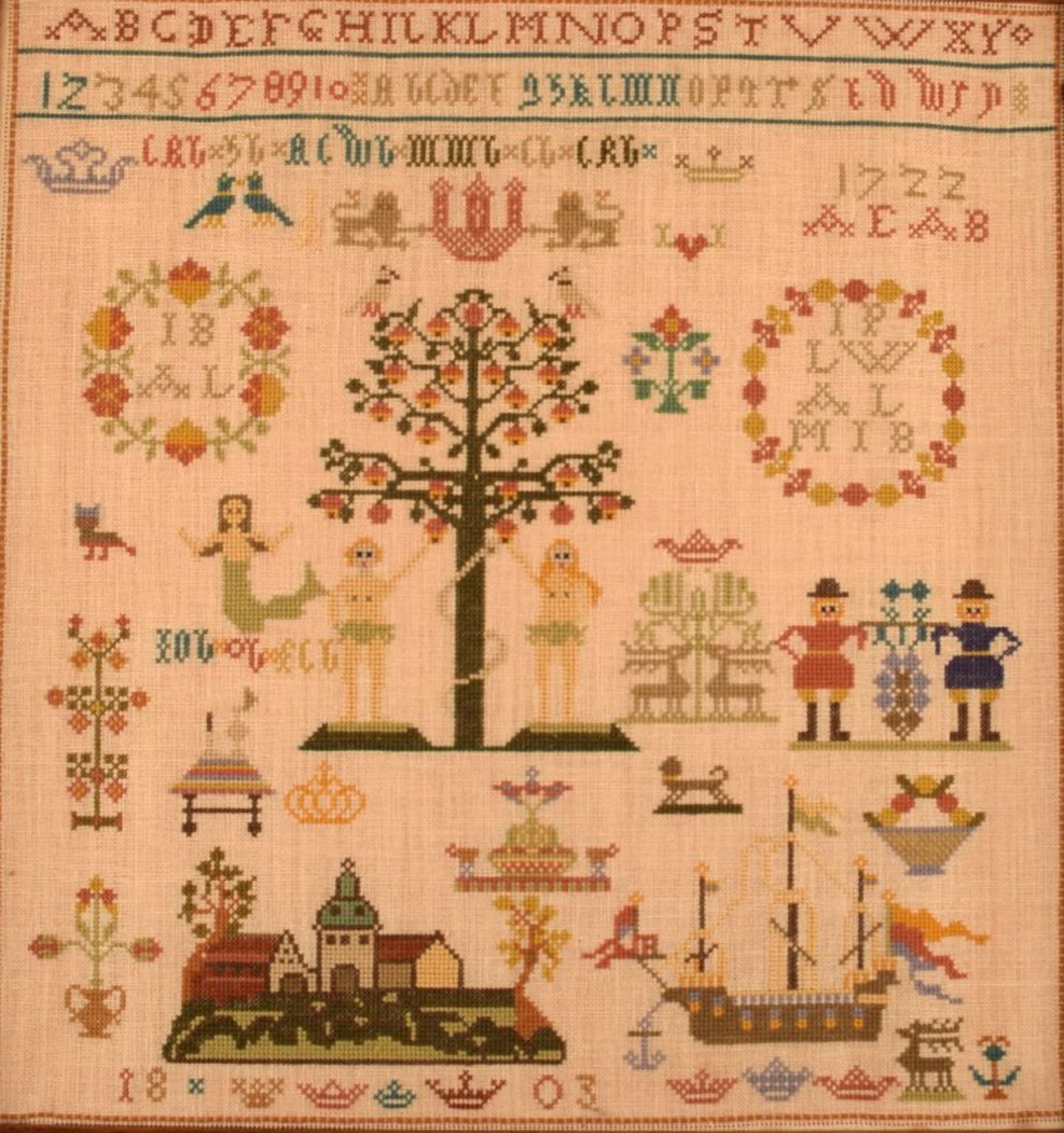 Historische Stickerei von 1803. Maß ca. 40x38cm. Rahmen. KOSTENLOSER VERSAND INNERHALB - Image 2 of 2