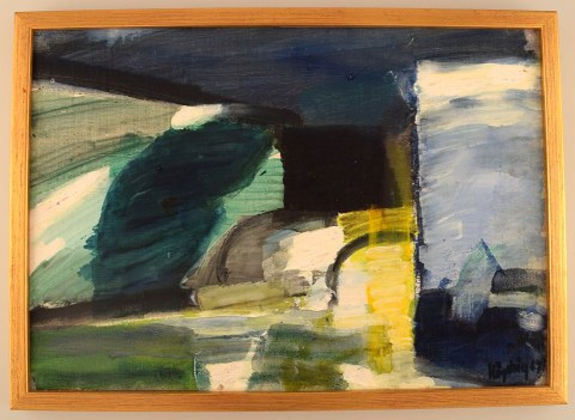 Kjell Högström, Schweden. Öl auf Platte. Moderne Landschaft. Datiert 1967. Sig. Ca. 30x44cm.