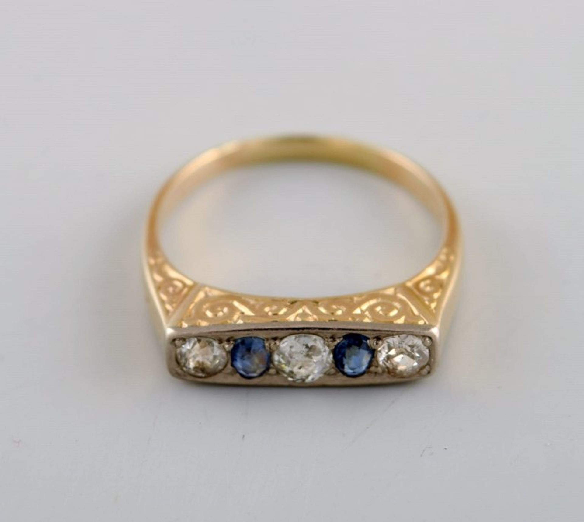 Diamant Saphir Ring. USA um 1920. 14K. Durchmesser ca. 18,4mm. KOSTENLOSER VERSAND INNERHALB