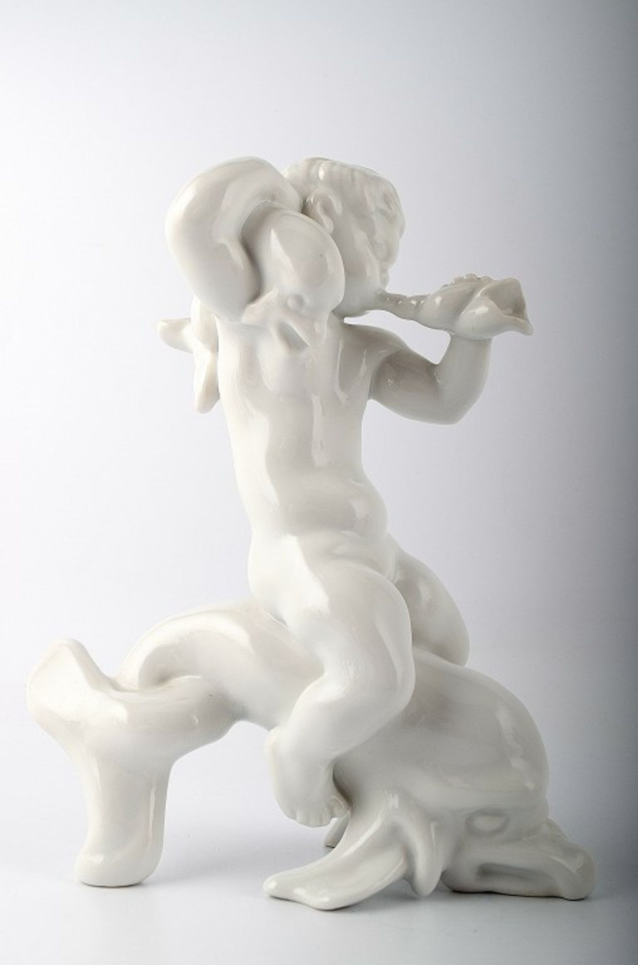 Bing & Grøndahl blanc de chine. Junge auf Delfin. Entwurf Kai Nielsen. II.W. Ca. 18x22cm.
