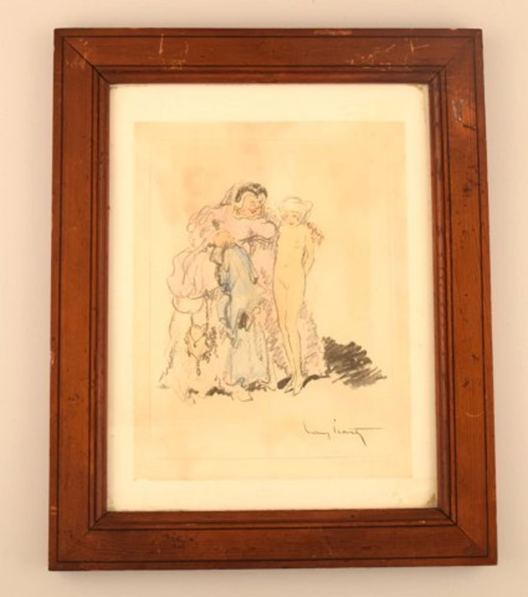 Louis Icart (1888-1950). Junge schöne Frau mit Bordellmutter. Aquarelierte Zeichnung. - Bild 2 aus 2