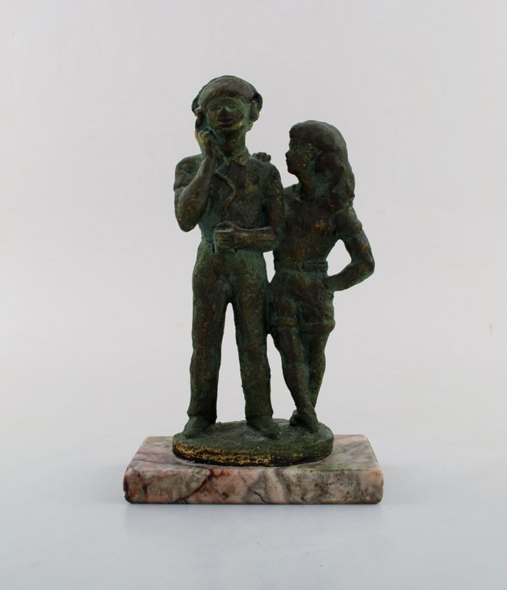 Eric Demuth, Schweden. Liebespaar. Bronze auf Marmor. Sig. H. ca. 22cm. .